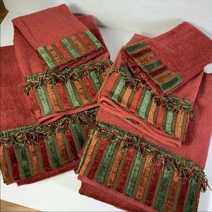 Avanti Linens Vintage 2 Bath 2 Hand 2 Face Towels Embellished Fringe Stripe #G6